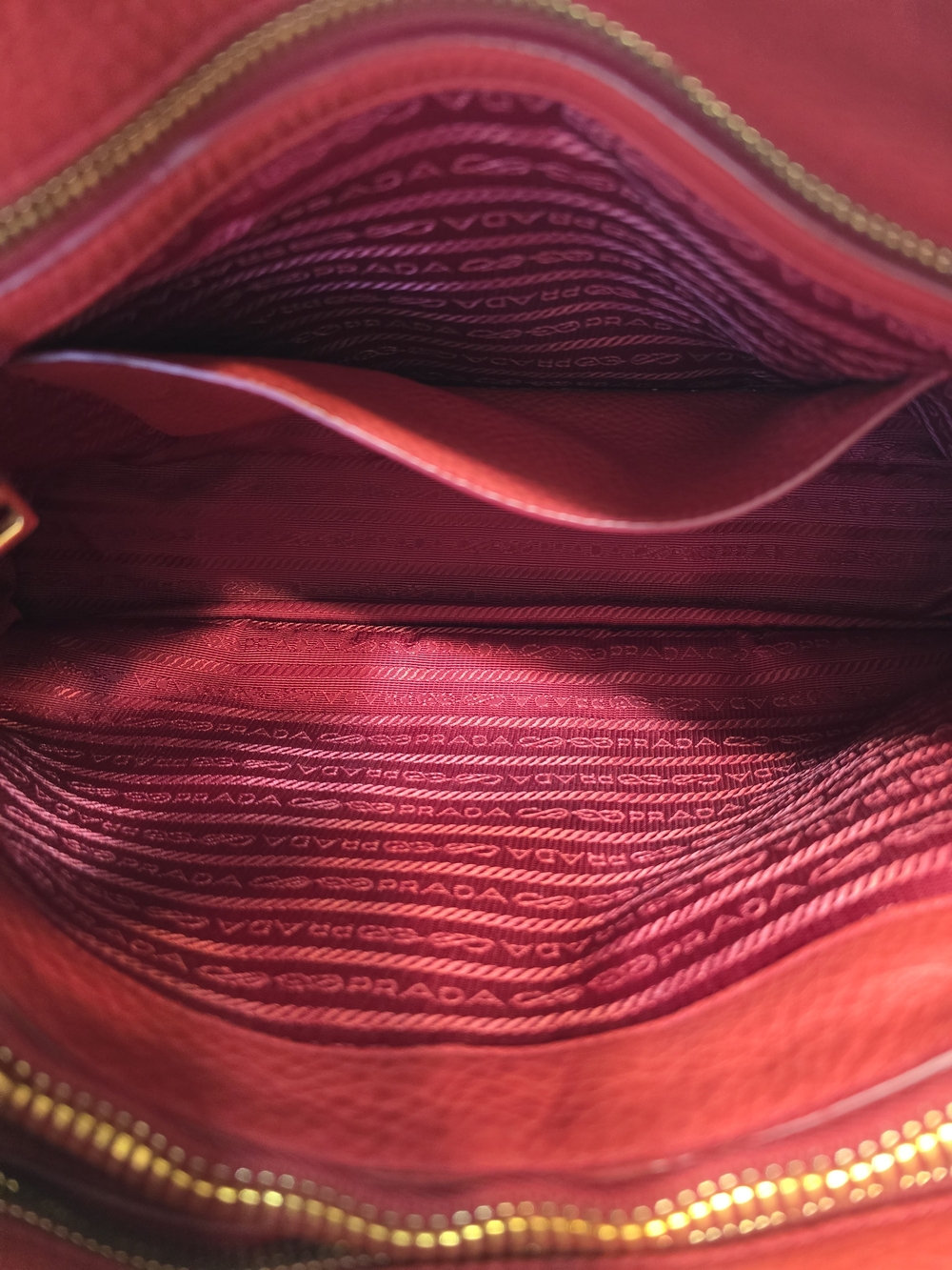 Auth PRADA Vitello Daino Rosso Red Leather 2-Way Tote Bag w/ Strap & Card - Picture 9 of 15
